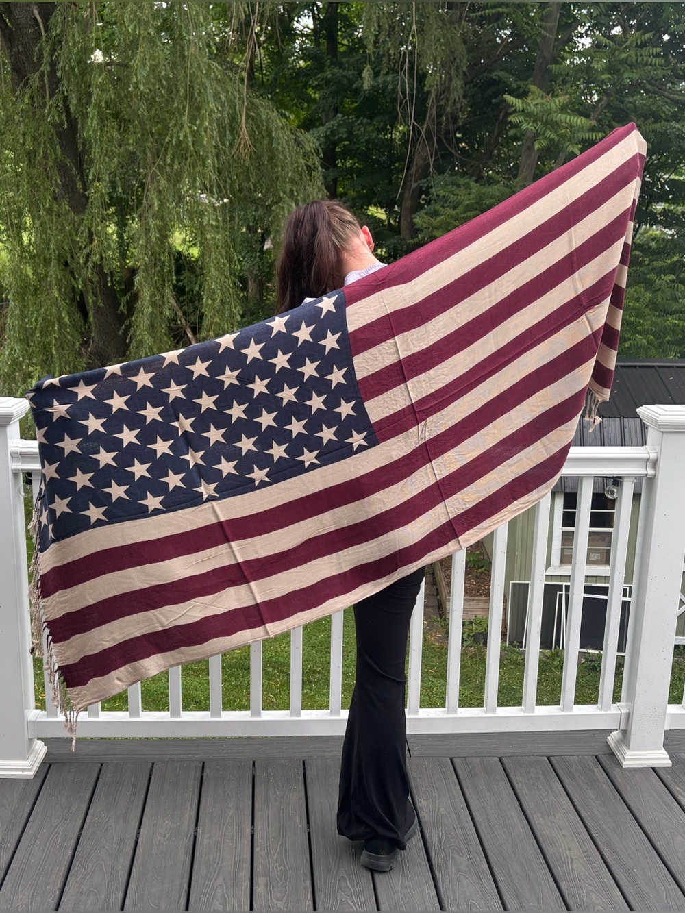 Original USA Vintage-Inspired American Flag Large Scarf, Stars & Stripes, NWT